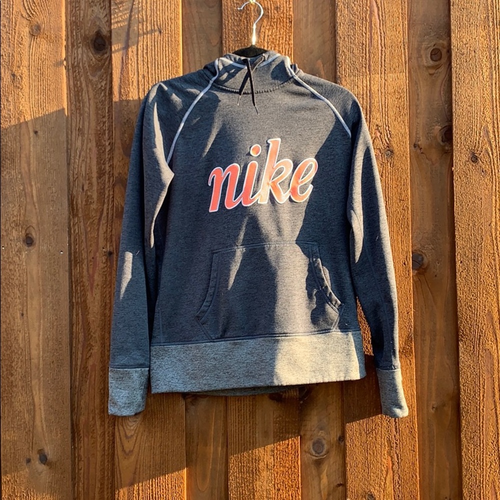 Gray and orange Nike hoodi
